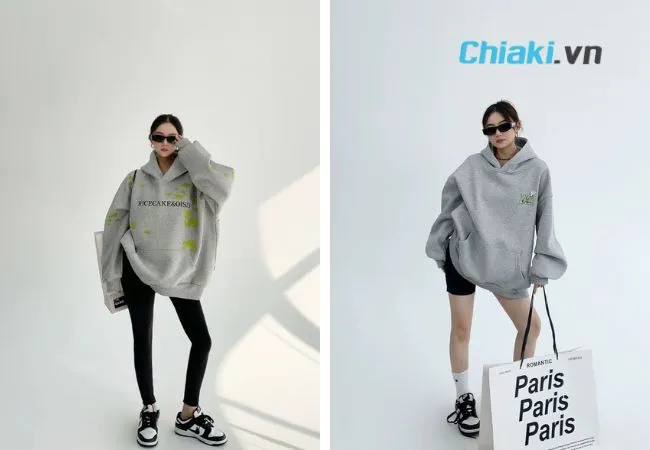 Mix đồ với gi&agrave;y sneaker nữ + quần legging + &aacute;o hoodie/sweater
