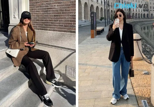 Mix đồ với gi&agrave;y sneaker nữ v&agrave; &aacute;o blazer