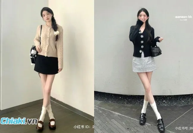&Aacute;o Cardigan kết hợp ch&acirc;n v&aacute;y d&agrave;i hoặc ch&acirc;n v&aacute;y ngắn + gi&agrave;y lười ph&ugrave; hợp cho thời tiết thu đ&ocirc;ng