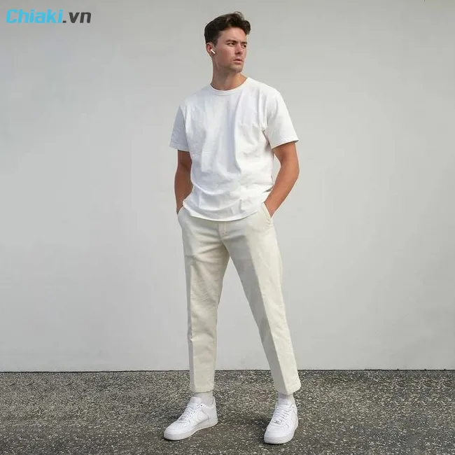 Phối đồ đồ gi&agrave;y sneaker nam với quần t&acirc;y