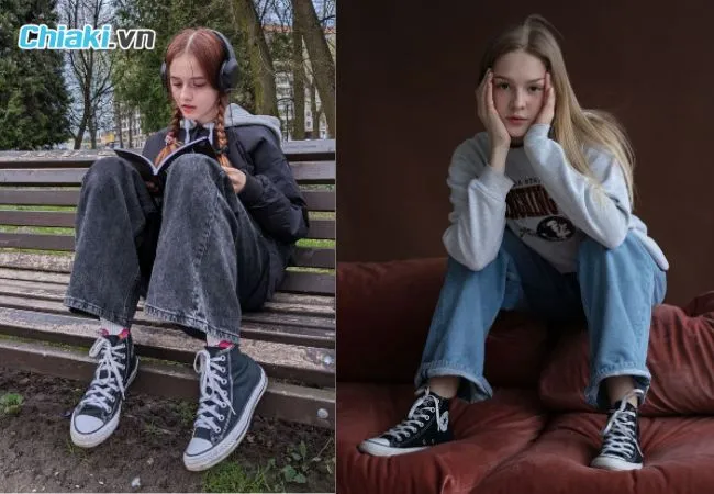 Phối đồ phong c&aacute;ch năng động đi học với Converse
