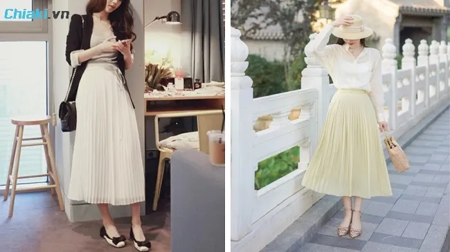 Phối đồ với gi&agrave;y b&uacute;p b&ecirc; trắng v&agrave; v&aacute;y maxi l&atilde;ng mạn