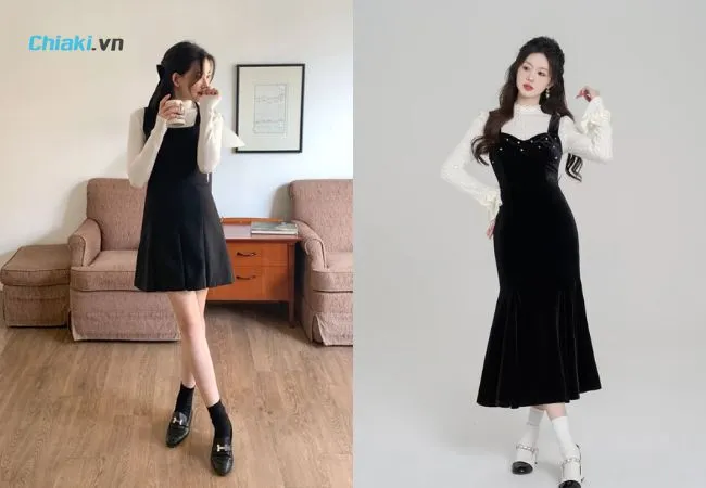 Phối Gi&agrave;y b&uacute;p b&ecirc; Ulzzang với đầm yếm nữ t&iacute;nh