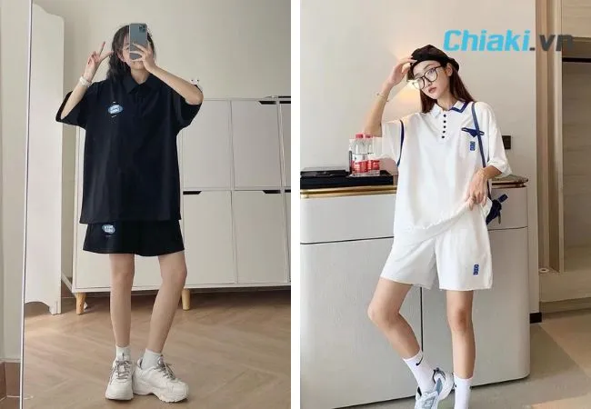 Phối đồ với gi&agrave;y sneaker nữ v&agrave; set polo