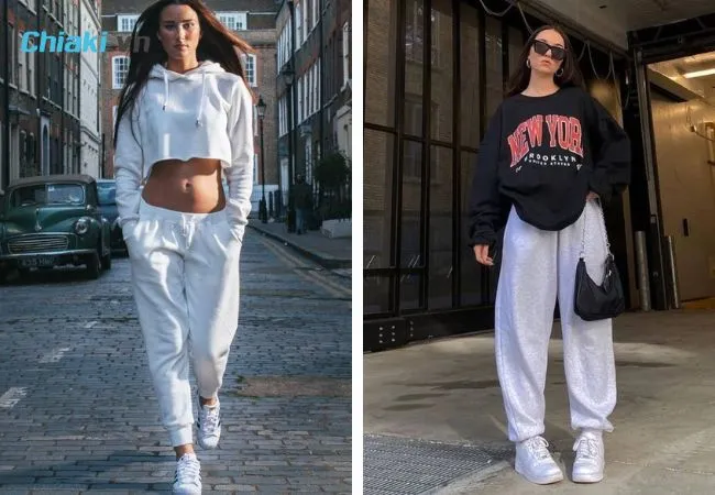 Phối đồ với gi&agrave;y thể thao nữ trắng, &aacute;o hoodie v&agrave; quần jogger