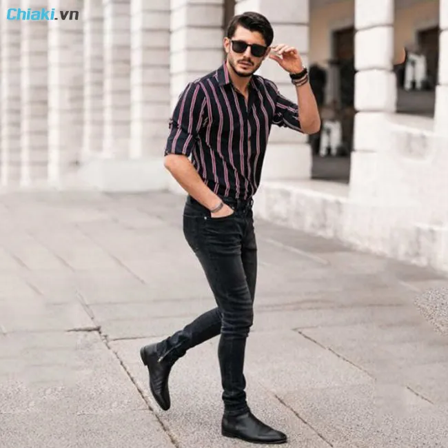 Phối gi&agrave;y cổ cao nam với &aacute;o sơ mi
