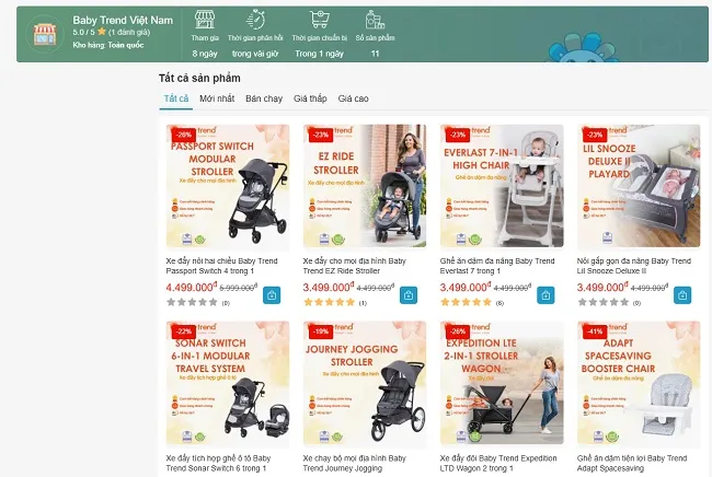 Gian h&agrave;ng Baby Trend Việt Nam tr&ecirc;n Chiaki