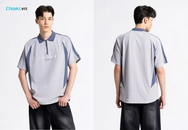 &Aacute;o Polo d&aacute;ng rộng nam họa tiết