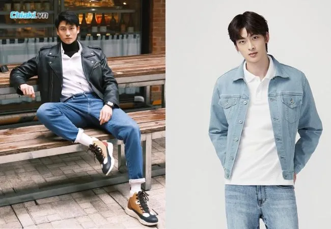 &Aacute;o Polo nam oversize mix với &aacute;o kho&aacute;c ngo&agrave;i phong c&aacute;ch