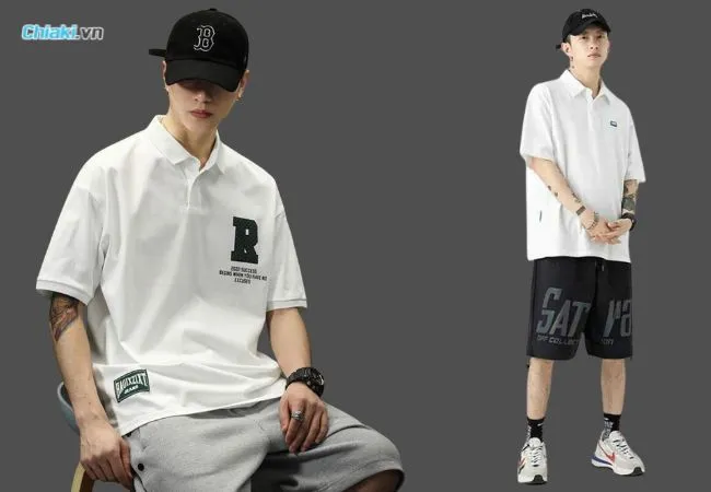 Kết hợp polo nam d&aacute;ng rộng với quần short
