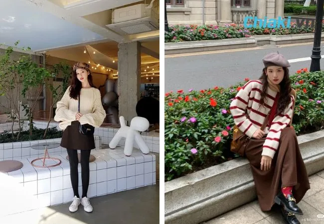 Phối đồ với mũ beret nữ v&agrave; &aacute;o len