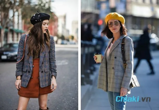 Phối đồ với mũ beret nữ v&agrave; blazer