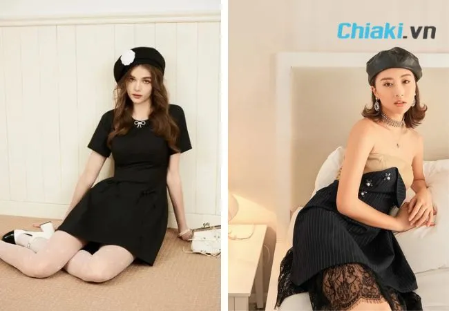 Phối đồ với mũ beret nữ v&agrave; v&aacute;y liền