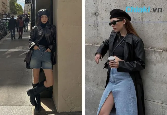 Phối đồ với mũ beret nữ v&agrave; &aacute;o kho&aacute;c da c&aacute; t&iacute;nh