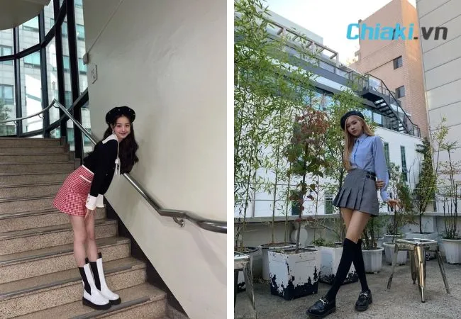Phối đồ với mũ nồi v&agrave; ch&acirc;n v&aacute;y ngắn