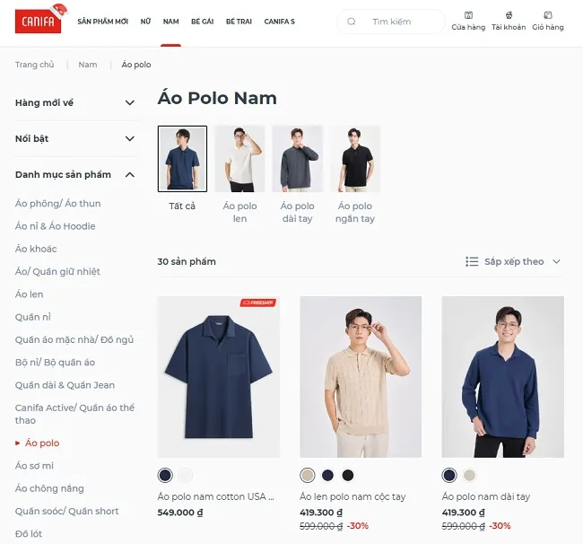 Shop &aacute;o polo nam - Canifa