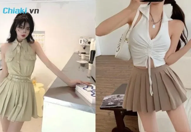 &Aacute;o yếm phối c&ugrave;ng ch&acirc;n v&aacute;y tennis