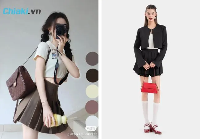 Kết hợp &aacute;o croptop c&ugrave;ng ch&acirc;n v&aacute;y tennis