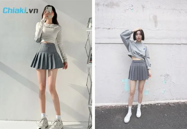 Mix &aacute;o thun tay d&agrave;i c&ugrave;ng ch&acirc;n v&aacute;y tennis
