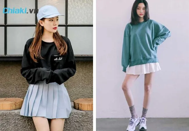 Mix ch&acirc;n v&aacute;y tennis v&agrave; &aacute;o sweater