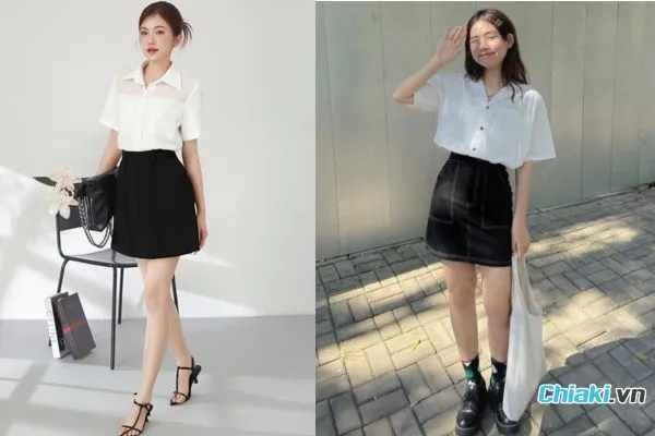 &Aacute;o sơ mi form rộng mix c&ugrave;ng ch&acirc;n v&aacute;y dịu d&agrave;ng, thanh lịch