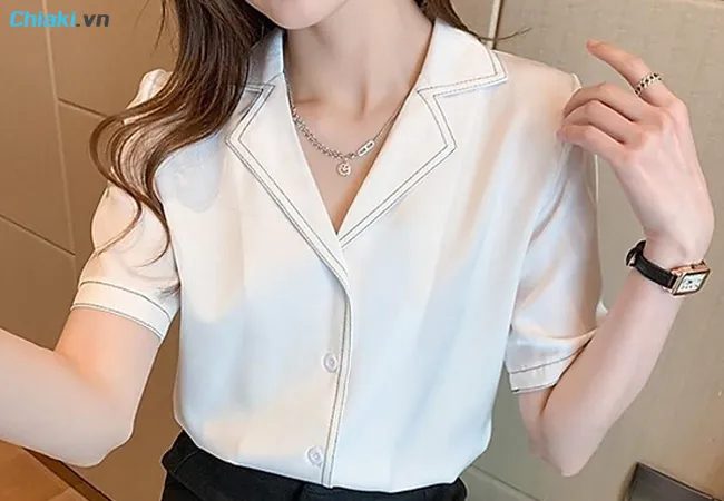&Aacute;o sơ mi nữ H&agrave;n Quốc cao cấp cổ vest