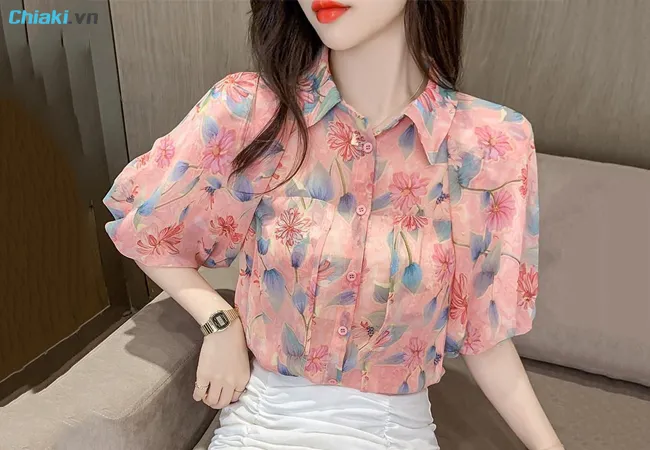 &Aacute;o sơ mi voan kiểu H&agrave;n Quốc