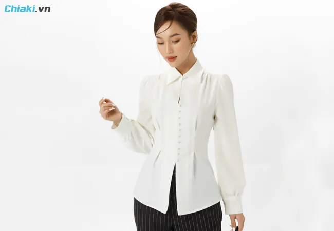 Mẫu &aacute;o sơ mi nữ H&agrave;n Quốc đẹp chiết ly
