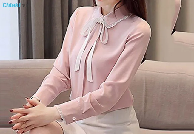 C&aacute;c kiểu sơ mi nữ H&agrave;n Quốc cổ b&uacute;p b&ecirc; thắt nơ