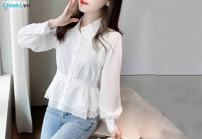 Kiểu &aacute;o sơ mi nữ H&agrave;n Quốc chiết eo