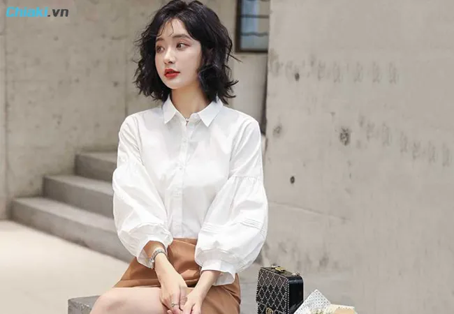 Những kiểu &aacute;o sơ mi sang chảnh tay bồng H&agrave;n Quốc