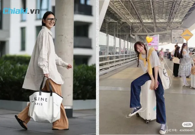 Phối t&uacute;i Tote c&ugrave;ng quần culottes