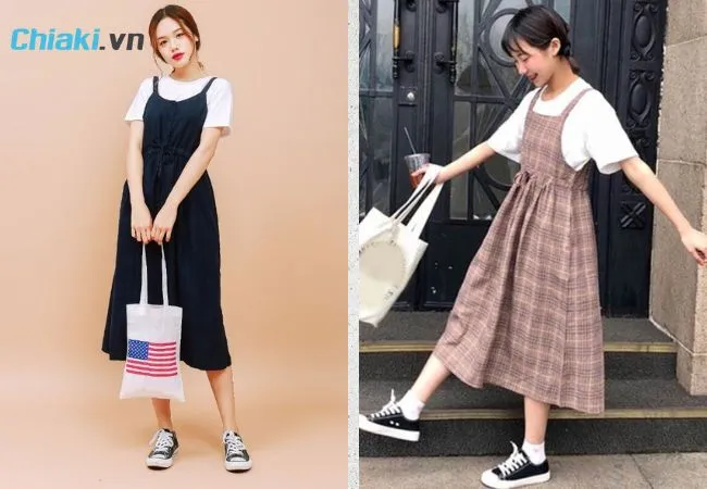 Phối t&uacute;i Tote c&ugrave;ng quần/v&aacute;y yếm nữ t&iacute;nh
