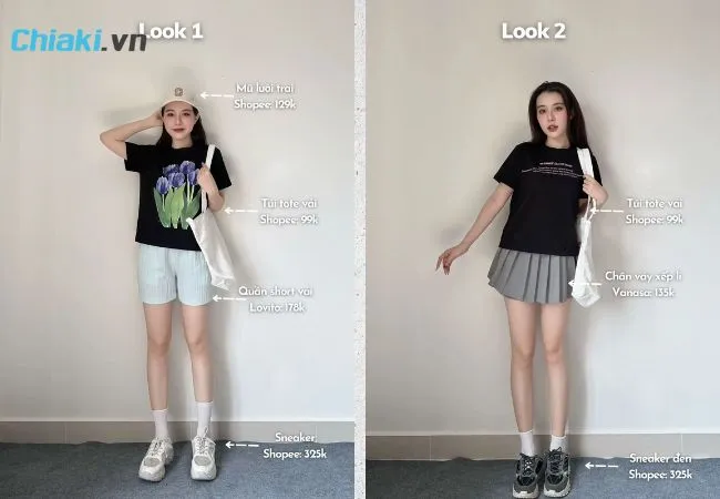 T&uacute;i Tote phối c&ugrave;ng &aacute;o baby tee ngắn tay