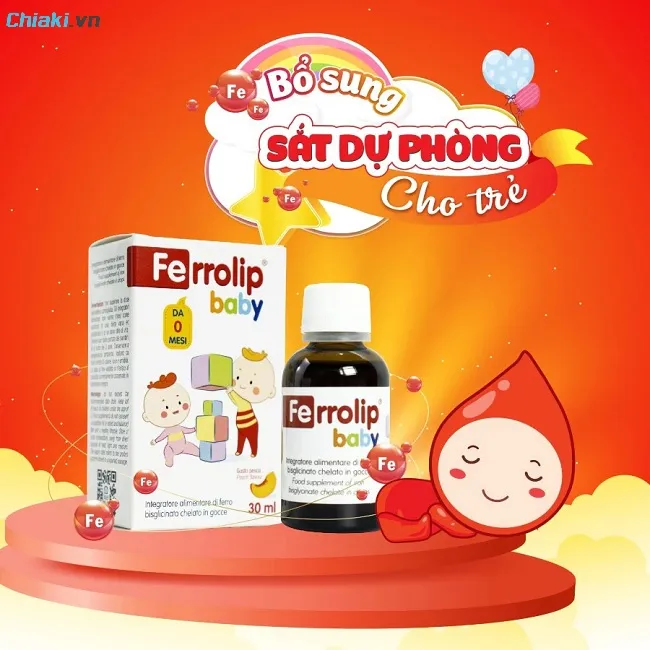 Sắt hữu cơ Ferrolip Baby dạng siro vị đ&agrave;o b&eacute; th&iacute;ch th&uacute;