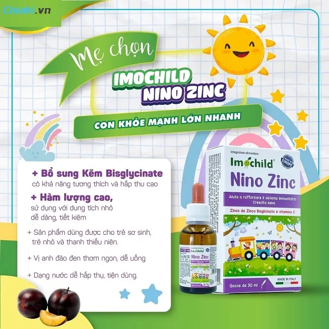 Siro kẽm cho b&eacute; ăn ngon Imochild Nino Zinc hỗ trợ b&eacute; hấp thụ dinh dưỡng