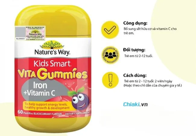 Sắt hữu cơ cho trẻ em Nature's Way Kids Smart Iron + Vitamin C d&agrave;nh cho trẻ 2 tuổi trở l&ecirc;n