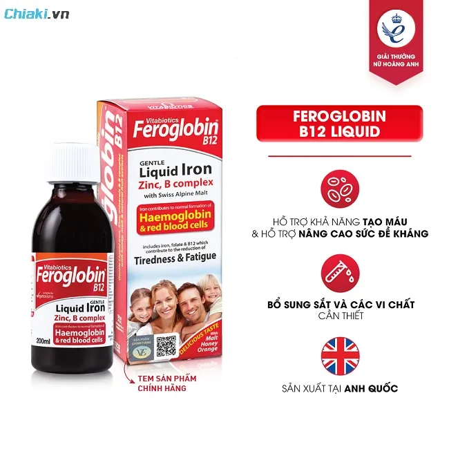Siro hỗ trợ bổ sung sắt Feroglobin B12 của Anh tăng khả năng tạo m&aacute;u v&agrave; đề kh&aacute;ng