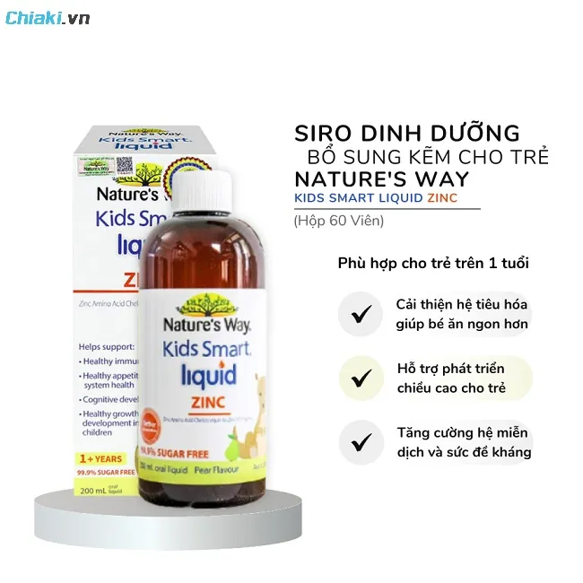 Siro kẽm Nature&rsquo;s Way Kids Smart Liquid ZinC d&agrave;nh cho b&eacute; từ 1 tuổi trở l&ecirc;n