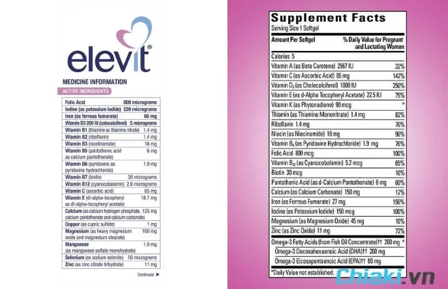 So s&aacute;nh Elevit v&agrave; Prenatal về th&agrave;nh phần dinh dưỡng