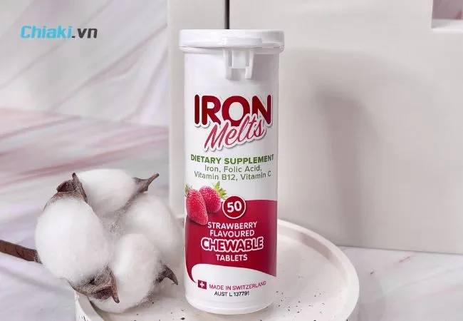 Iron Melts l&agrave; sản phẩm vi&ecirc;n ngậm bổ sung Sắt, Acid Folic, vitamin B12 v&agrave; vitamin C