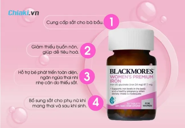 Blackmores Iron Pregnancy hỗ trợ duy tr&igrave; mức độ sắt trong cơ thể, tốt cho cả mẹ bầu v&agrave; thai nhi.