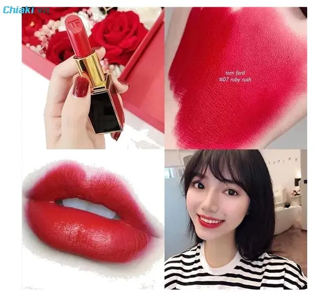 Son m&ocirc;i m&agrave;u đỏ tươi Tom Ford Ruby Rush 07 thiết kế sang trọng c&ugrave;ng chất kem l&igrave; mịn l&ecirc;n m&ocirc;i