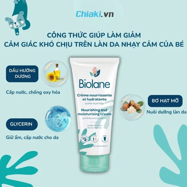 Kem dưỡng ẩm cho b&eacute; Biolane giảm cảm gi&aacute;c kh&oacute; chịu tr&ecirc;n da b&eacute;