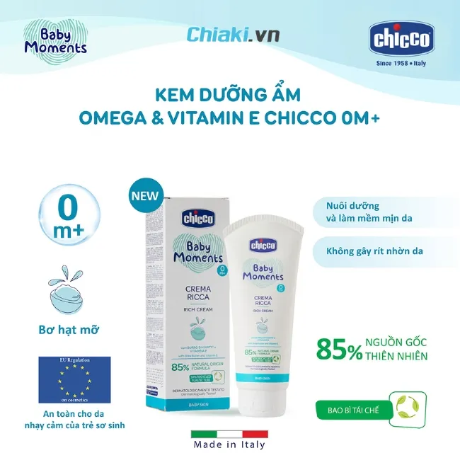 Kem dưỡng ẩm cho trẻ sơ sinh Chicco c&oacute; 85% nguồn gốc thi&ecirc;n nhi&ecirc;n