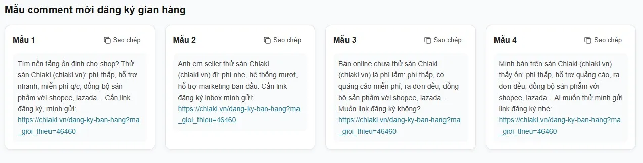 Mẫu comment mời đăng k&yacute; gian h&agrave;ng