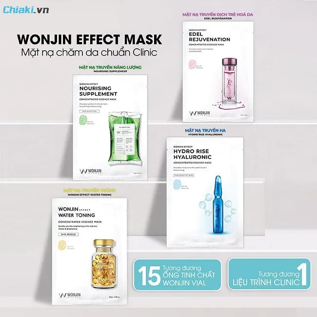 Mặt nạ Wonjin c&oacute; 3 d&ograve;ng ch&iacute;nh với mục đ&iacute;ch kh&aacute;c nhau dựa tr&ecirc;n liệu tr&igrave;nh chăm da tại Wonjin Clinic
