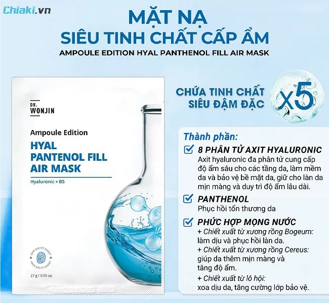 Mặt nạ Wonjin Ampoule Hydrating được &ldquo;bơm nước&rdquo; tức th&igrave; nhờ c&ocirc;ng thức ampoule si&ecirc;u thấm thấu