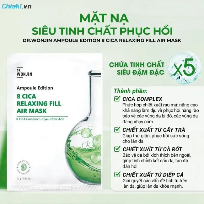 Mặt nạ Wonjin Ampoule Soothing l&agrave;m dịu mạnh, cấp ẩm v&agrave; phục hồi r&otilde; rệt