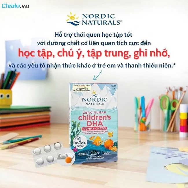 Kẹo dẻo DHA Nordic Naturals vị tr&aacute;i c&acirc;y thơm ngon nhưng lại đầy đủ dưỡng chất cho n&atilde;o bộ
